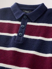 Navy Blue/Burgundy Stripe Knitted Rugby Shirt (3-16yrs) - Image 3 of 4