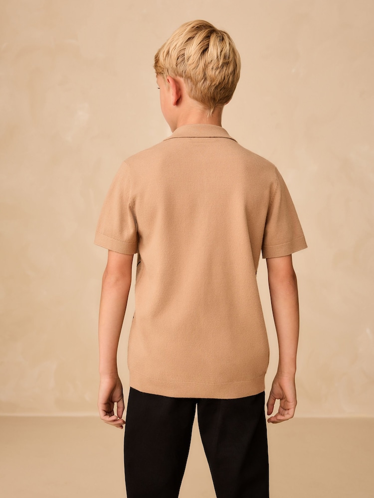 Tan Brown Argyle Knitted Zip Neck Polo Shirt (3-16yrs) - Image 2 of 4