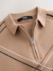 Tan Brown Argyle Knitted Zip Neck Polo Shirt (3-16yrs) - Image 7 of 8