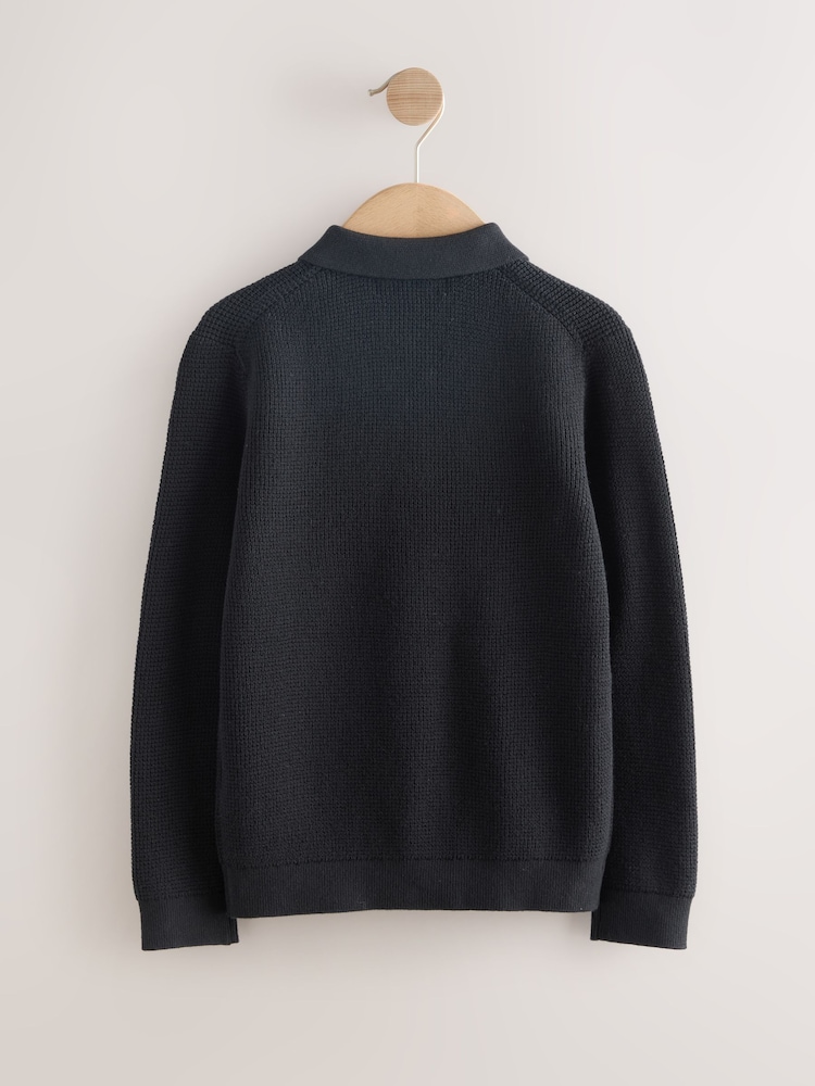 Black Long Sleeve Textured Polo Shirt (3-16yrs) - Image 2 of 4
