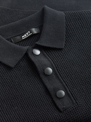 Black Long Sleeve Textured Polo Shirt (3-16yrs) - Image 4 of 4