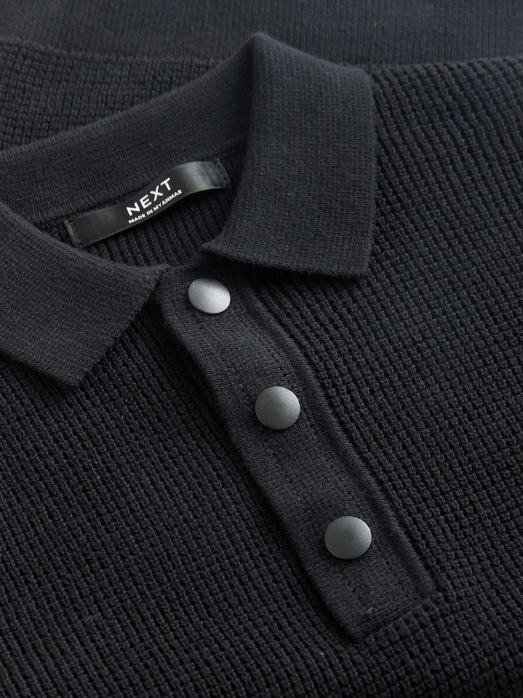 Black Long Sleeve Textured Polo Shirt (3-16yrs) - Image 4 of 4