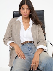 Friends Like These Brown Check Edge to Edge Tailored Sleeve Detail Blazer - Image 1 of 5