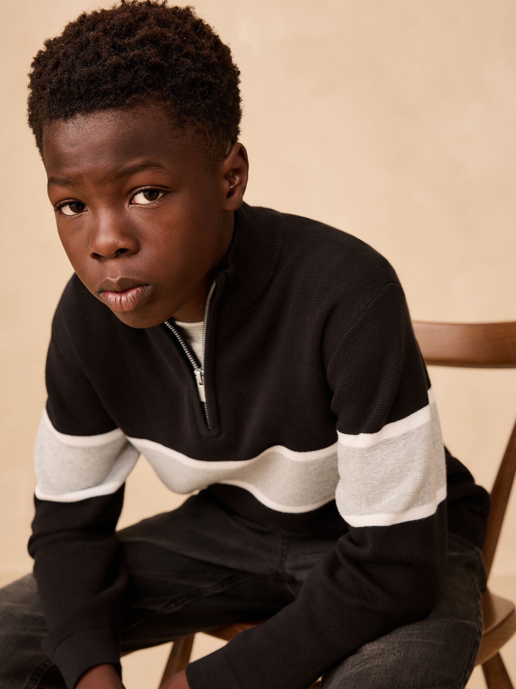 Buy Black Colourblock Zip Neck Knitted Jumper (3-16yrs) from the