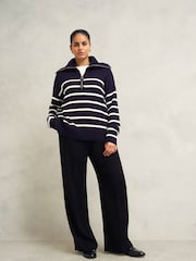 Hobbs Blue Amy Zip Stripe Jumper - Image 2 of 5