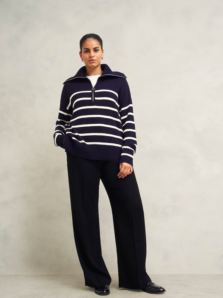 Hobbs Blue Amy Zip Stripe Jumper - Image 2 of 5 Hobbs Blue Amy Zip Stripe Jumper - Image 2 of 5