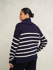 Hobbs Blue Amy Zip Stripe Jumper - Image 3 of 5