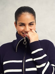 Hobbs Blue Amy Zip Stripe Jumper - Image 4 of 5