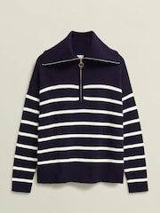 Hobbs Blue Amy Zip Stripe Jumper - Image 5 of 5