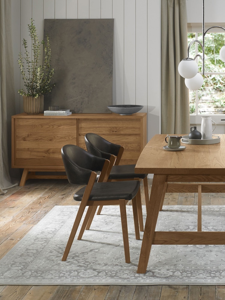 Bentley Designs Set of 2 Brown Camden Rustic Oak Upholstered Chair - Image 5 of 5