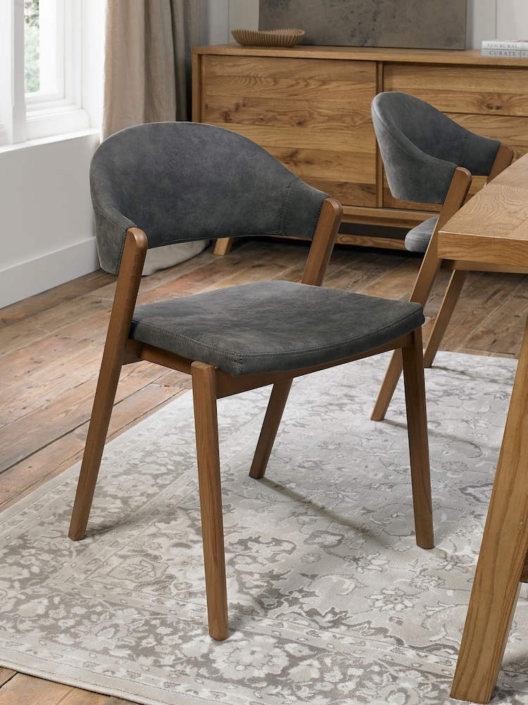 Bentley Designs Grey Camden Rustic Oak Upholstered Chair Set of 2 - Image 1 of 6