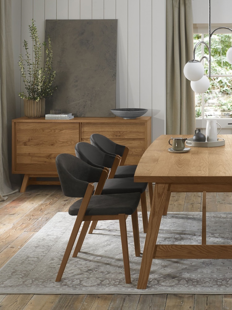 Bentley Designs Grey Camden Rustic Oak Upholstered Chair Set of 2 - Image 2 of 6