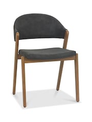Bentley Designs Grey Camden Rustic Oak Upholstered Chair Set of 2 - Image 4 of 6