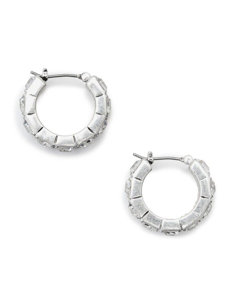 AllSaints Silver Tone Double Crystal Huggie Earrings - Image 1 of 3 AllSaints Silver Tone Double Crystal Huggie Earrings - Image 1 of 3