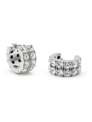 AllSaints Silver Tone Double Crystal Huggie Earrings - Image 2 of 3