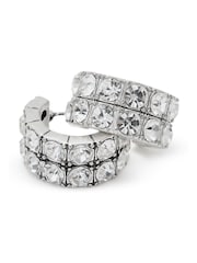 AllSaints Silver Tone Double Crystal Huggie Earrings - Image 3 of 3