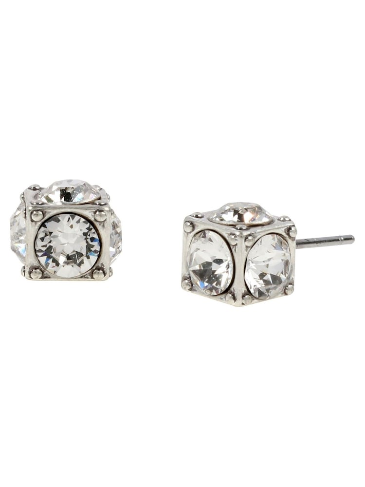 AllSaints Silver Tone Crystal Stud Earrings - Image 1 of 4