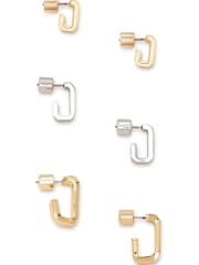 AllSaints Gold Tone Signature Hexagon Link Earrings Set - Image 1 of 7