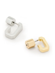 AllSaints Gold Tone Signature Hexagon Link Earrings Set - Image 5 of 7