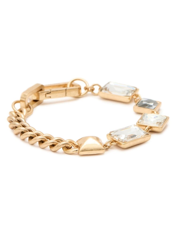 AllSaints Gold Tone Signature Geometric Crystal Link Statement Bracelet - Image 1 of 4