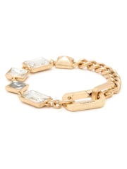 AllSaints Gold Tone Signature Geometric Crystal Link Statement Bracelet - Image 2 of 4