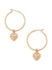 AllSaints Gold Tone Studded Heart Charm Hoop Earrings - Image 1 of 2