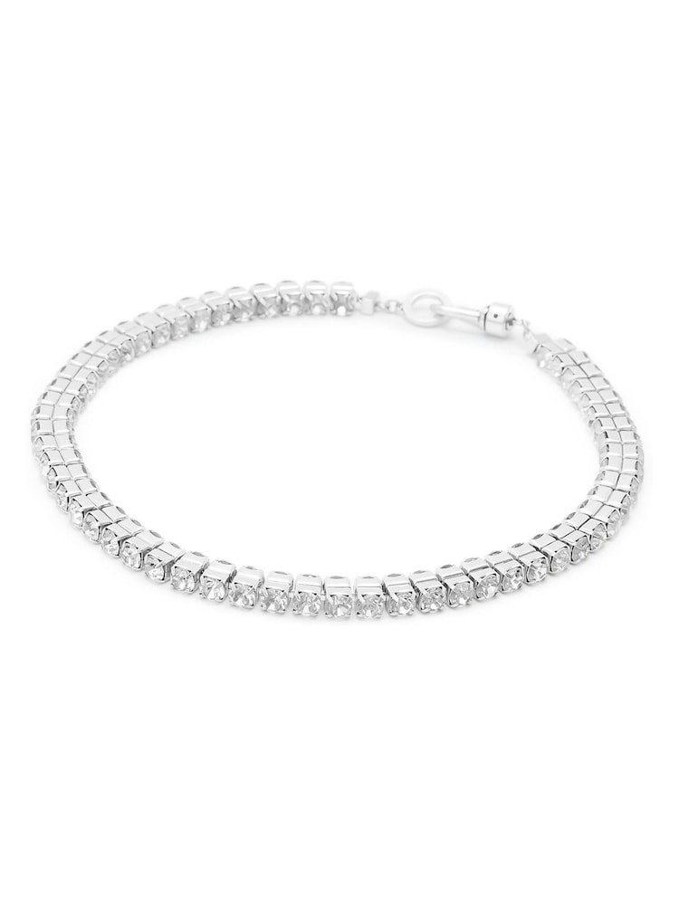 AllSaints Silver Tone Double Crystal Statement Collar Necklace - Image 2 of 3