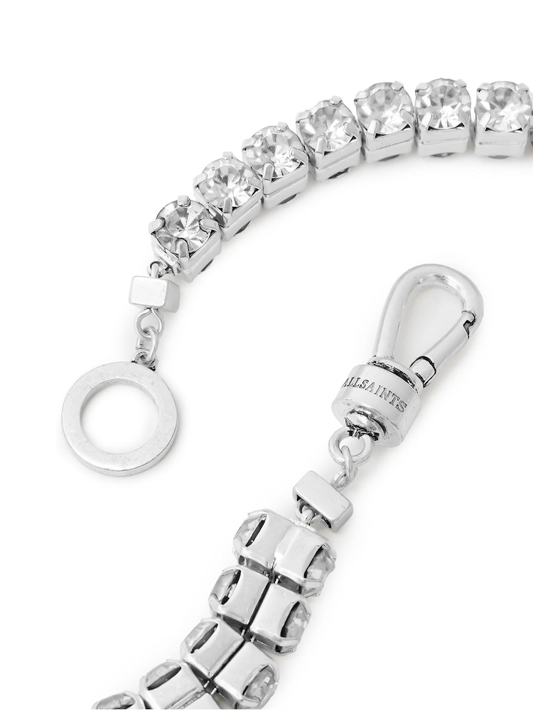 AllSaints Silver Tone Double Crystal Statement Collar Necklace - Image 3 of 3 AllSaints Silver Tone Double Crystal Statement Collar Necklace - Image 3 of 3
