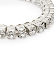 AllSaints Silver Tone Double Crystal Statement Link Bracelet - Image 4 of 4