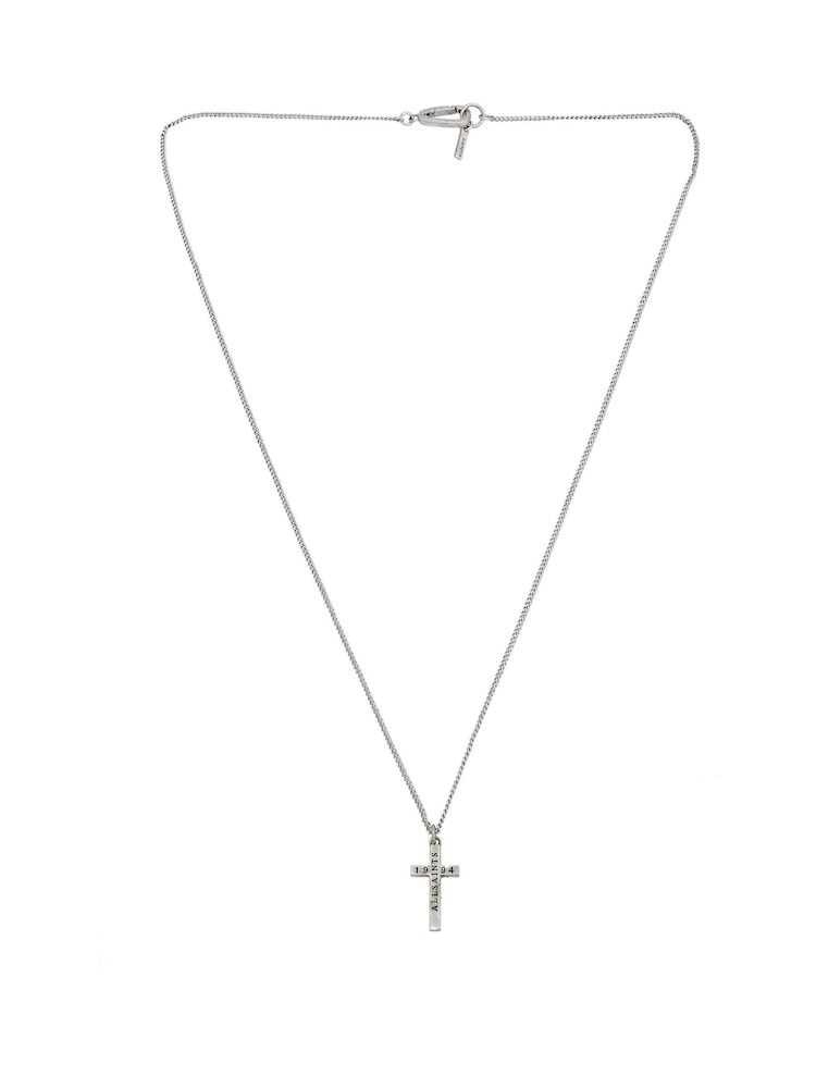 AllSaints Silver Tone Mens Signature Cross Pendant Necklace - Image 1 of 4