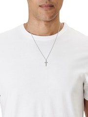 AllSaints Silver Tone Mens Signature Cross Pendant Necklace - Image 4 of 4