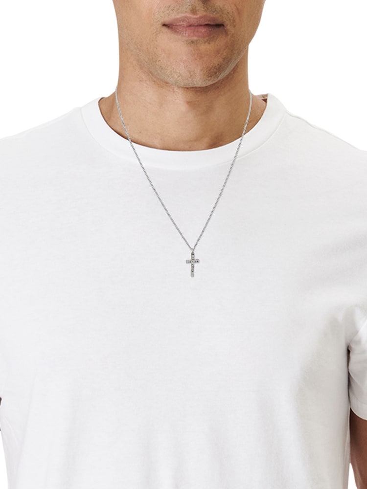 AllSaints Silver Tone Mens Signature Cross Pendant Necklace - Image 4 of 4