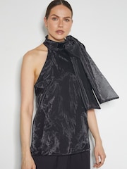 Monsoon Black Vera Sleeveless Organza Pussybow Top - Image 1 of 5