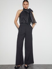 Monsoon Black Vera Sleeveless Organza Pussybow Top - Image 2 of 5