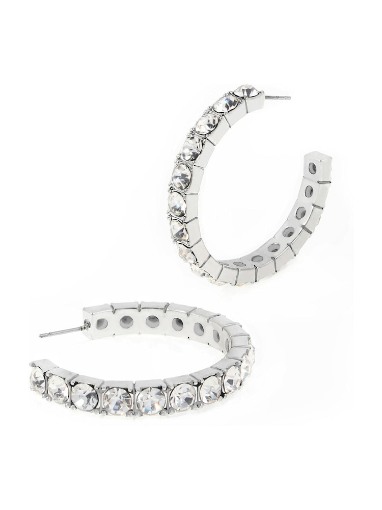 AllSaints Silver Tone Crystal Hoop Earrings - Image 1 of 4