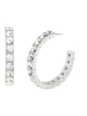 AllSaints Silver Tone Crystal Hoop Earrings - Image 2 of 4
