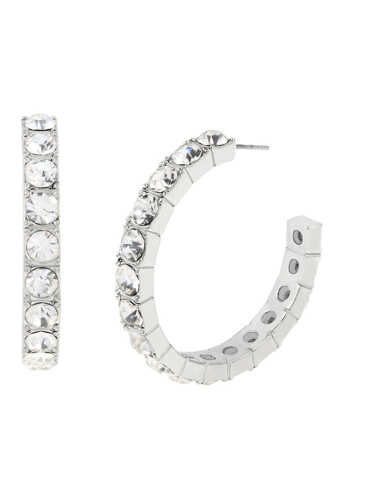 AllSaints Silver Tone Crystal Hoop Earrings - Image 2 of 4