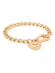 AllSaints Gold Tone Studded Heart Charm Bracelet - Image 1 of 4