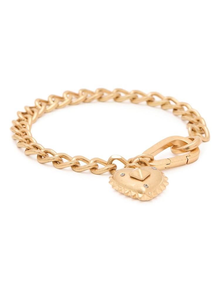 AllSaints Gold Tone Studded Heart Charm Bracelet - Image 1 of 4