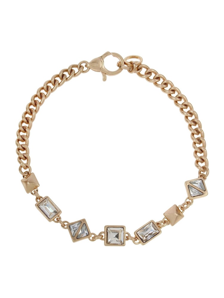 AllSaints Gold Tone Geometric Crystal Link Bracelet - Image 1 of 4