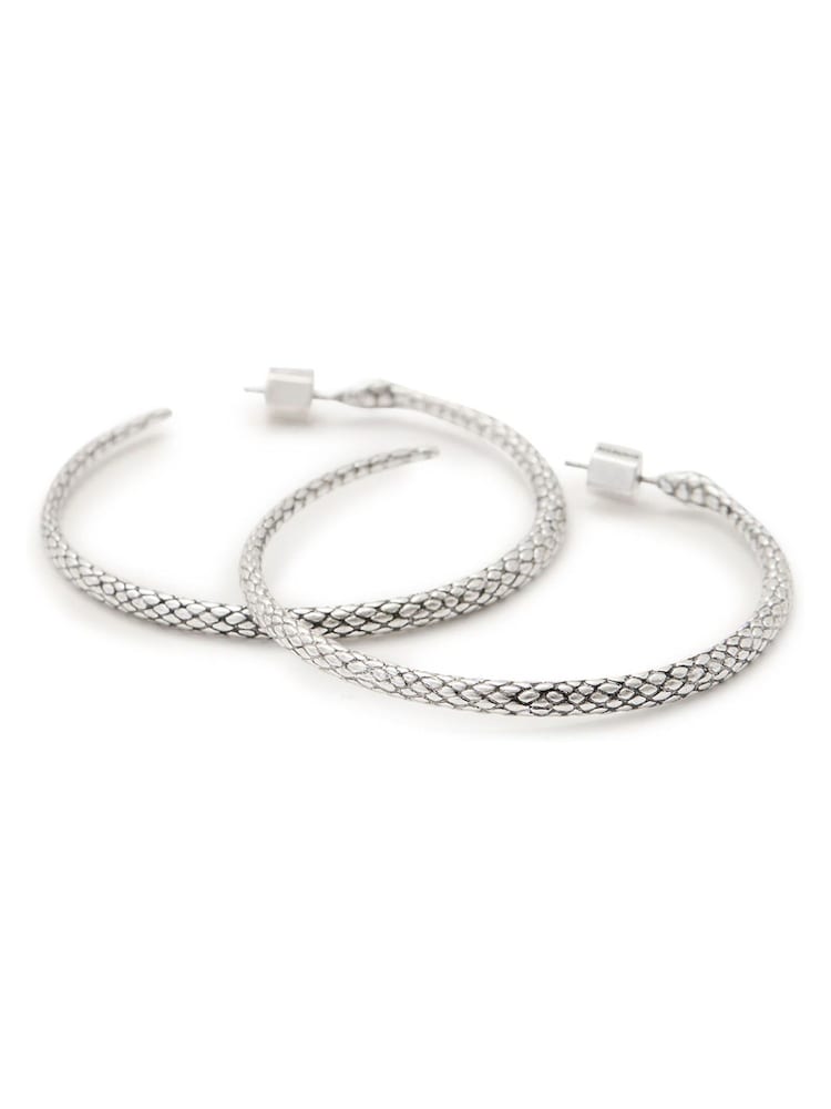 AllSaints Silver Tone Serpent Hoop Earrings - Image 2 of 4