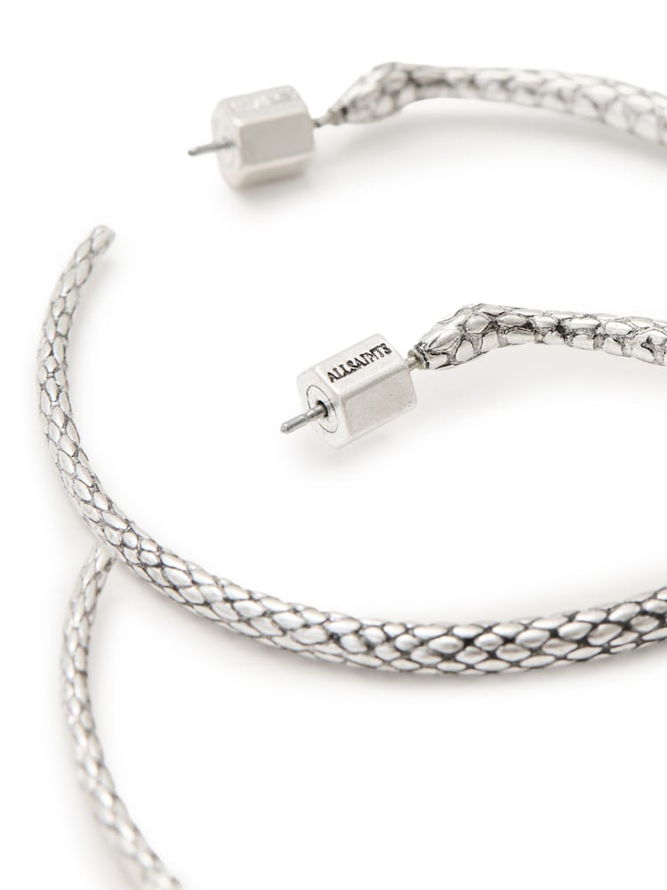 AllSaints Silver Tone Serpent Hoop Earrings - Image 4 of 4