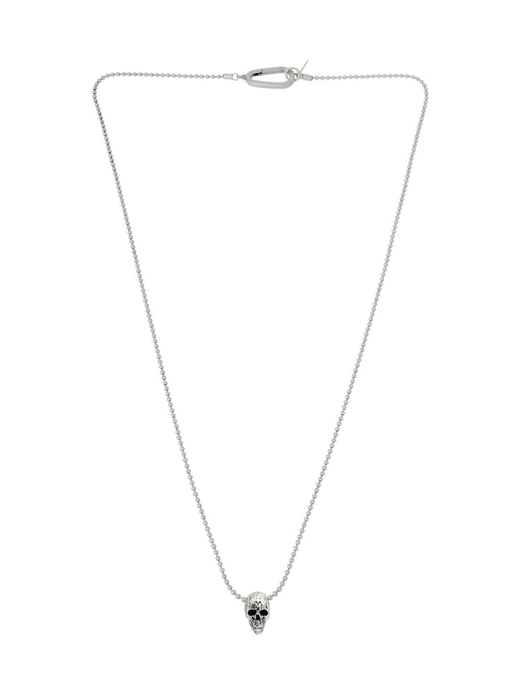 AllSaints Silver Tone Mens Skull Pendant Necklace - Image 1 of 5
