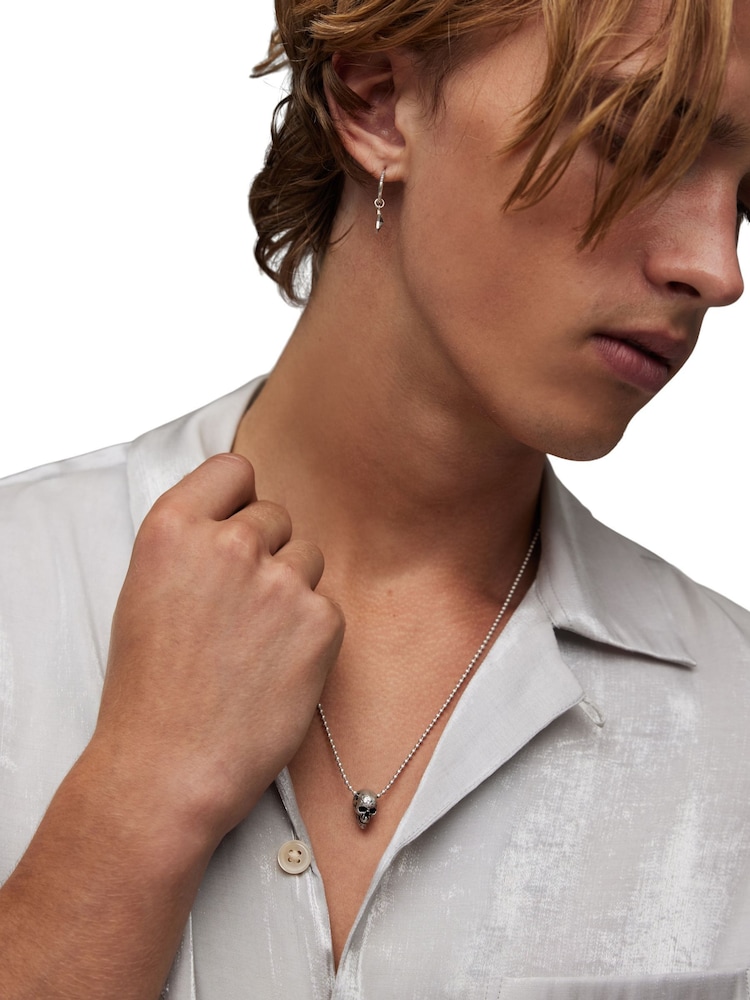 AllSaints Silver Tone Mens Skull Pendant Necklace - Image 5 of 5