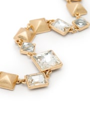 AllSaints Gold Tone Signature Geometric Crystal Bib Statement Necklace - Image 2 of 5