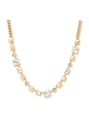 AllSaints Gold Tone Signature Geometric Crystal Bib Statement Necklace - Image 3 of 5