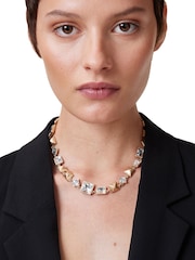 AllSaints Gold Tone Signature Geometric Crystal Bib Statement Necklace - Image 5 of 5