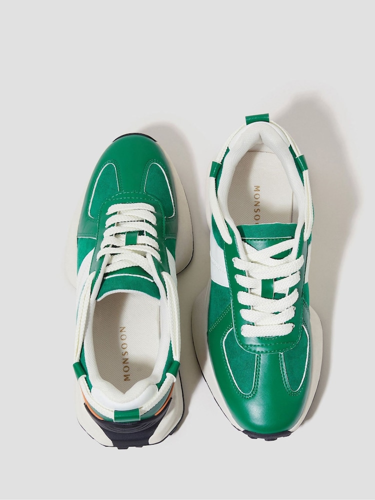 Monsoon Green Tyra Faux Leather Trainers - Image 3 of 3