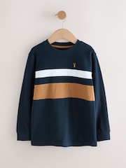 Berry/Tan/Navy Long Sleeve Colourblock T-Shirts 3 Pack (3-16yrs) - Image 2 of 8