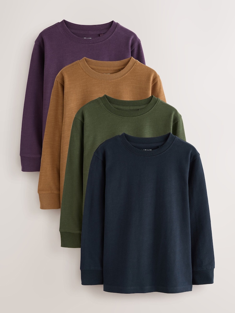 Khaki/Tan/Purple/Navy Plain Long Sleeve Cosy T-Shirts 4 Pack (3-16yrs) - Image 1 of 5 Khaki/Tan/Purple/Navy Plain Long Sleeve Cosy T-Shirts 4 Pack (3-16yrs) - Image 1 of 5